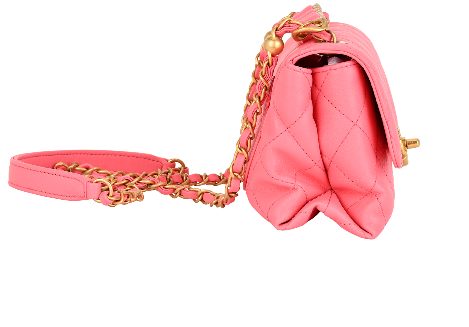 Matelasse Shoulder Bag, &pound;2,350, Handbags, Pink, Leather, Side view
